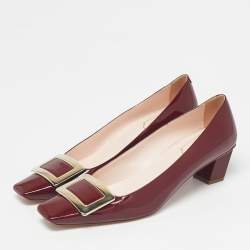 Pre Owned Roger Vivier Burgundy Patent Leather Trompette Pumps Size 41