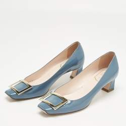 Pre Owned Roger Vivier Blue Patent Leather Belle Vivier Trompette Pumps Size 38.5