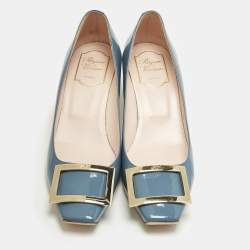 Pre Owned Roger Vivier Blue Patent Leather Belle Vivier Trompette Pumps Size 38.5
