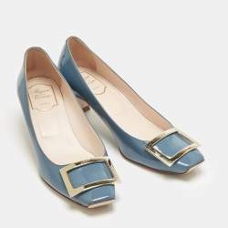 Pre Owned Roger Vivier Blue Patent Leather Belle Vivier Trompette Pumps Size 38.5