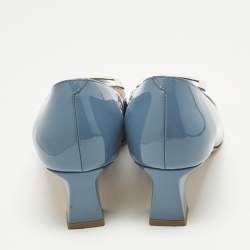 Pre Owned Roger Vivier Blue Patent Leather Belle Vivier Trompette Pumps Size 38.5