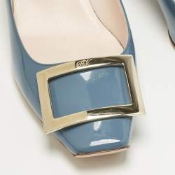 Pre Owned Roger Vivier Blue Patent Leather Belle Vivier Trompette Pumps Size 38.5