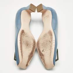 Pre Owned Roger Vivier Blue Patent Leather Belle Vivier Trompette Pumps Size 38.5