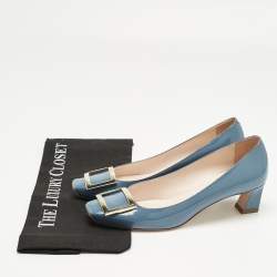 Pre Owned Roger Vivier Blue Patent Leather Belle Vivier Trompette Pumps Size 38.5