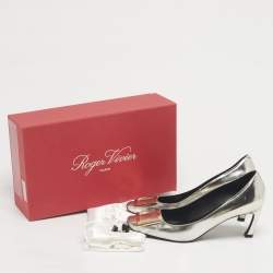 Pre Owned Roger Vivier Silver Leather Belle Vivier Trompette Pumps Size 36.5