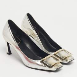 Pre Owned Roger Vivier Silver Leather Belle Vivier Trompette Pumps Size 36.5