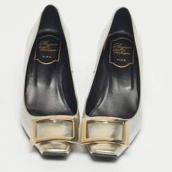 Pre Owned Roger Vivier Silver Leather Belle Vivier Trompette Pumps Size 36.5