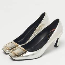 Pre Owned Roger Vivier Silver Leather Belle Vivier Trompette Pumps Size 36.5