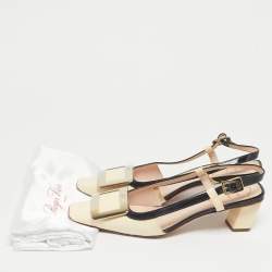 Pre Owned Roger Vivier Cream/Black Patent Leather Belle Vivier Slingback Pumps Size 36