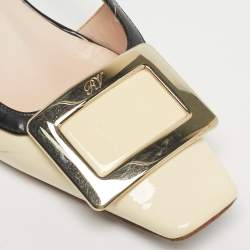 Pre Owned Roger Vivier Cream/Black Patent Leather Belle Vivier Slingback Pumps Size 36