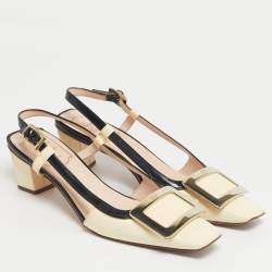 Pre Owned Roger Vivier Cream/Black Patent Leather Belle Vivier Slingback Pumps Size 36