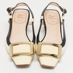 Pre Owned Roger Vivier Cream/Black Patent Leather Belle Vivier Slingback Pumps Size 36