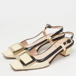 Pre Owned Roger Vivier Cream/Black Patent Leather Belle Vivier Slingback Pumps Size 36