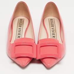 Pre Owned Roger Vivier Pink Patent Leather Gommettine Ballet Flats Size 36