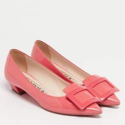 Pre Owned Roger Vivier Pink Patent Leather Gommettine Ballet Flats Size 36