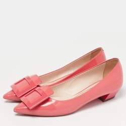 Pre Owned Roger Vivier Pink Patent Leather Gommettine Ballet Flats Size 36