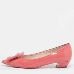 Pre Owned Roger Vivier Pink Patent Leather Gommettine Ballet Flats Size 36