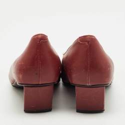 Pre Owned Roger Vivier Burgundy Leather Trompette Block Heel Pumps Size 36