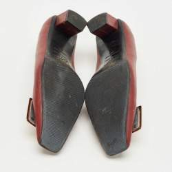 Pre Owned Roger Vivier Burgundy Leather Trompette Block Heel Pumps Size 36