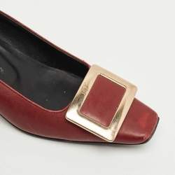Pre Owned Roger Vivier Burgundy Leather Trompette Block Heel Pumps Size 36