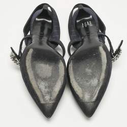 Pre Owned Roger Vivier Navy Blue Fabric Crystal Embellished Slingback Pumps Size 39