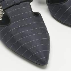 Pre Owned Roger Vivier Navy Blue Fabric Crystal Embellished Slingback Pumps Size 39