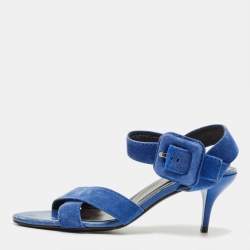 Pre Owned Roger Vivier Blue Suede Crisscross Ankle Strap Sandals Size 35