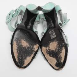 Pre Owned Roger Vivier Turquoise Suede Ankle Strap Sandals Size 38.5