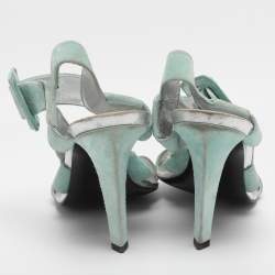 Pre Owned Roger Vivier Turquoise Suede Ankle Strap Sandals Size 38.5