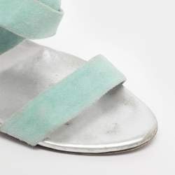 Pre Owned Roger Vivier Turquoise Suede Ankle Strap Sandals Size 38.5