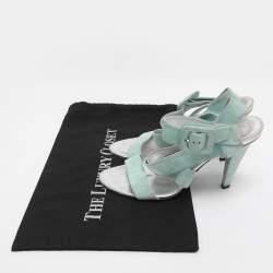 Pre Owned Roger Vivier Turquoise Suede Ankle Strap Sandals Size 38.5