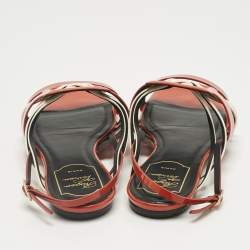 Pre Owned Roger Vivier Red Patent and Leather Slingback Flat Sandals Size 37