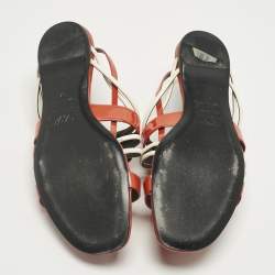 Pre Owned Roger Vivier Red Patent and Leather Slingback Flat Sandals Size 37