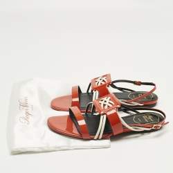 Pre Owned Roger Vivier Red Patent and Leather Slingback Flat Sandals Size 37