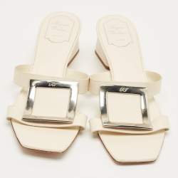 Pre Owned Roger Vivier Cream Leather Bikiviv Sandals Size 40.5