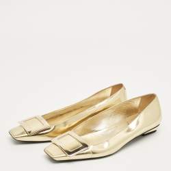 Pre Owned Roger Vivier Gold Patent Leather Belle Vivier Ballet Flats Size 38.5