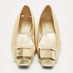Pre Owned Roger Vivier Gold Patent Leather Belle Vivier Ballet Flats Size 38.5