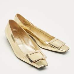 Pre Owned Roger Vivier Gold Patent Leather Belle Vivier Ballet Flats Size 38.5