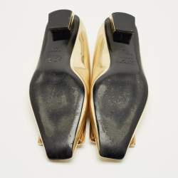 Pre Owned Roger Vivier Gold Patent Leather Belle Vivier Ballet Flats Size 38.5
