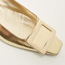 Pre Owned Roger Vivier Gold Patent Leather Belle Vivier Ballet Flats Size 38.5
