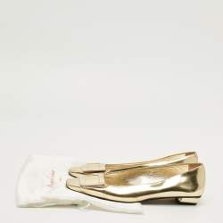 Pre Owned Roger Vivier Gold Patent Leather Belle Vivier Ballet Flats Size 38.5
