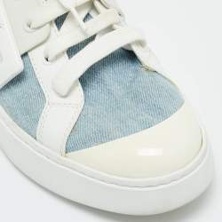 Pre Owned Roger Vivier White/Blue Denim and Leather Viv Skate Sneakers Size 39