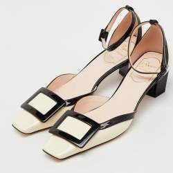 Pre Owned Roger Vivier White/Black Patent Leather Belle Vivier Ankle Strap Pumps Size 36