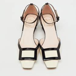 Pre Owned Roger Vivier White/Black Patent Leather Belle Vivier Ankle Strap Pumps Size 36