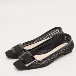 Pre Owned Roger Vivier Black Patent Leather Gommettine Ballet Flats Size 37.5