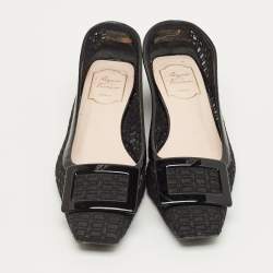 Pre Owned Roger Vivier Black Patent Leather Gommettine Ballet Flats Size 37.5