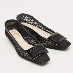 Pre Owned Roger Vivier Black Patent Leather Gommettine Ballet Flats Size 37.5