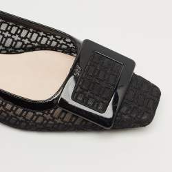 Pre Owned Roger Vivier Black Patent Leather Gommettine Ballet Flats Size 37.5