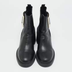 Pre Owned Roger Vivier Black Leather Buckle Ankle Length Boots Size 38