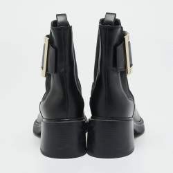 Pre Owned Roger Vivier Black Leather Buckle Ankle Length Boots Size 38
